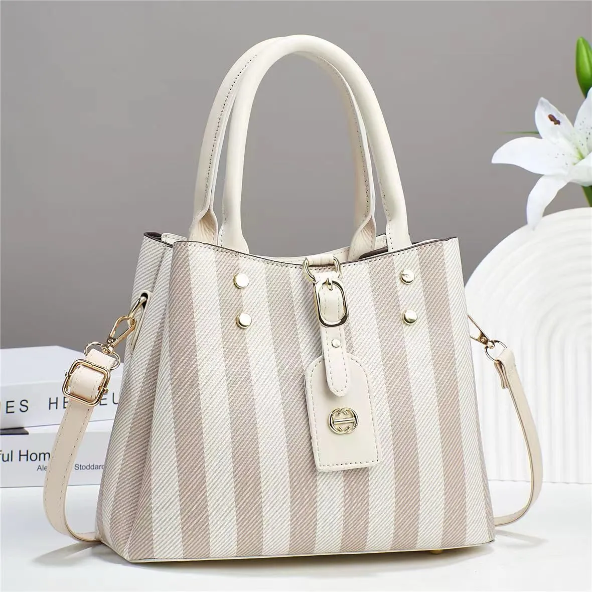 Striped Lambskin Satchel green and white