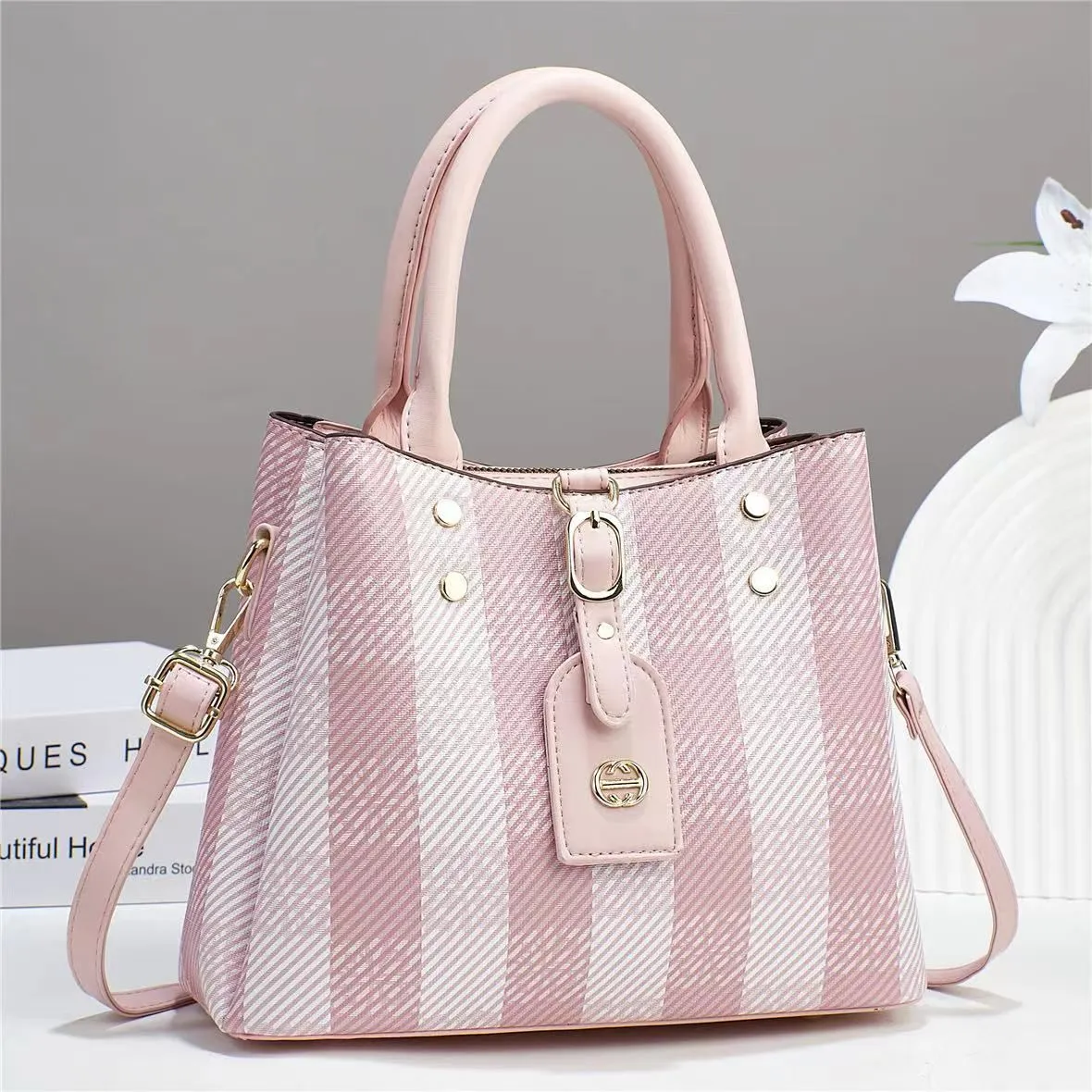 Striped Lambskin Satchel green and white