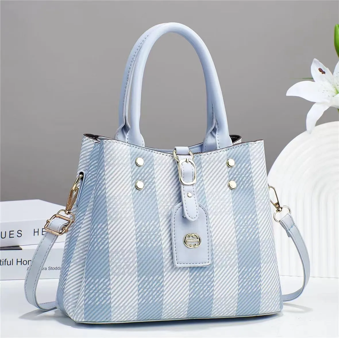 Striped Lambskin Satchel green and white