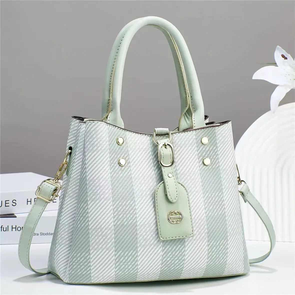 Striped Lambskin Satchel green and white