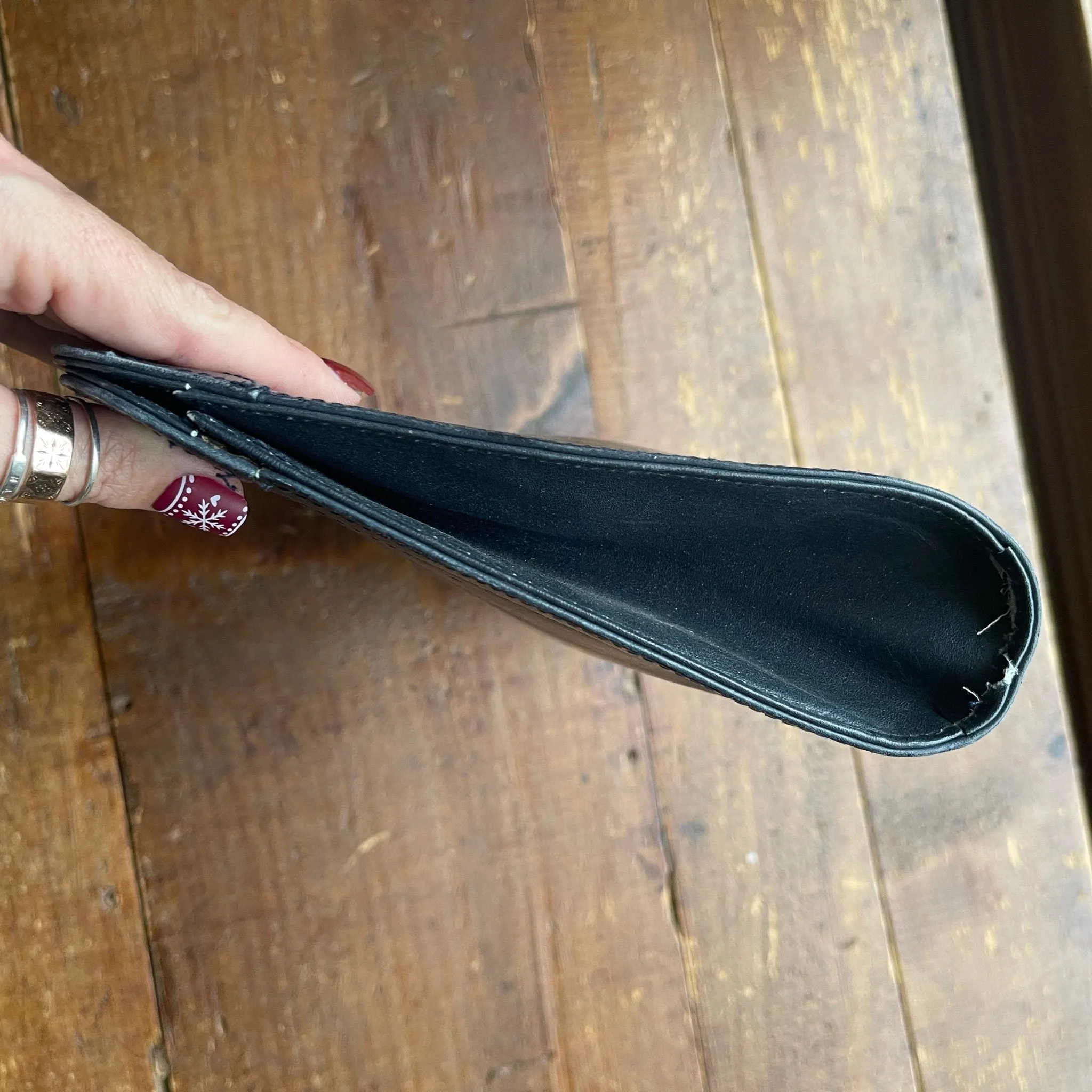 Vintage Navy Blue Leather Clutch by Salvatore Ferragamo. Gold Tone Hardware. 1980s Designer Bag.